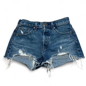 Levi's Premium 501 Distressed Cutoff Shorts Leather Faded Patch Women's Size 25